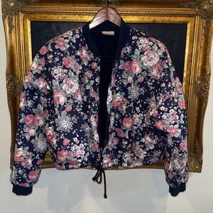 Eber San Fransisco Vintage USA Rose Floral Print Cropped Bomber Jacket Medium